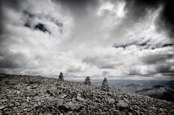 At 4,409 ft everything becomes black and white :) Summit cairns on Ben Nevis