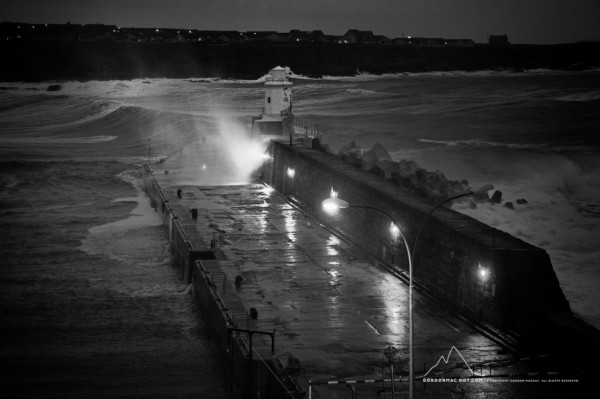 Stormy Wick Harbour after dark - 21/12/2012
